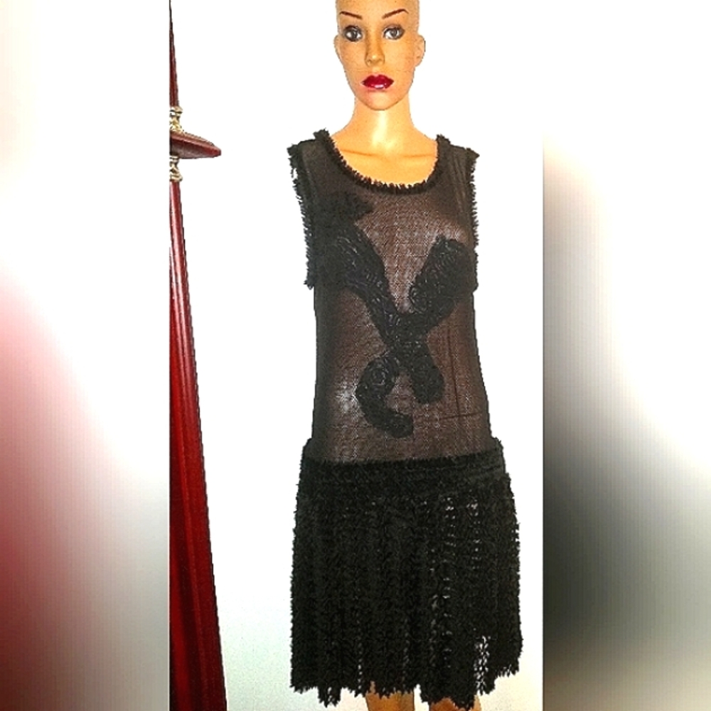 SALE! LEON MAX LIMITED EDITION M L RAISED SOUTACHE CHENILLE SILK FIT FLARE DRESS